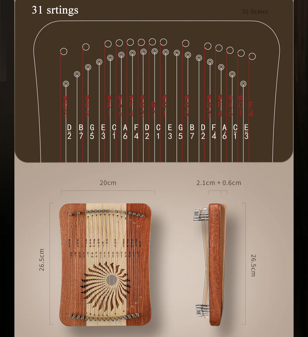 Hluru Lira de 31 cuerdas, Kaly - Musical Instrument Harp reseña y precio